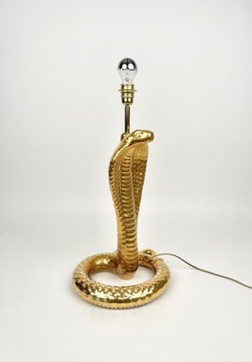 Gold Ceramic Cobra Snake Table Lamp by Tommaso Barbi for B Ceramiche, Italy, 1970s-LYQ-1171328