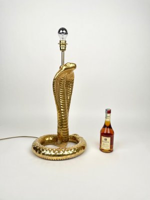 Gold Ceramic Cobra Snake Table Lamp by Tommaso Barbi for B Ceramiche, Italy, 1970s-LYQ-1171328