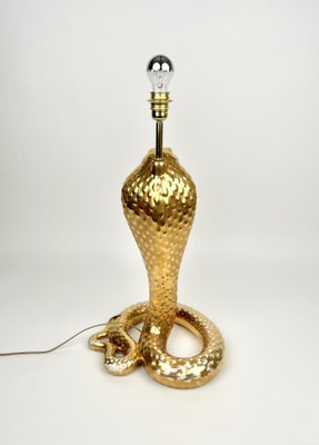 Gold Ceramic Cobra Snake Table Lamp by Tommaso Barbi for B Ceramiche, Italy, 1970s-LYQ-1171328