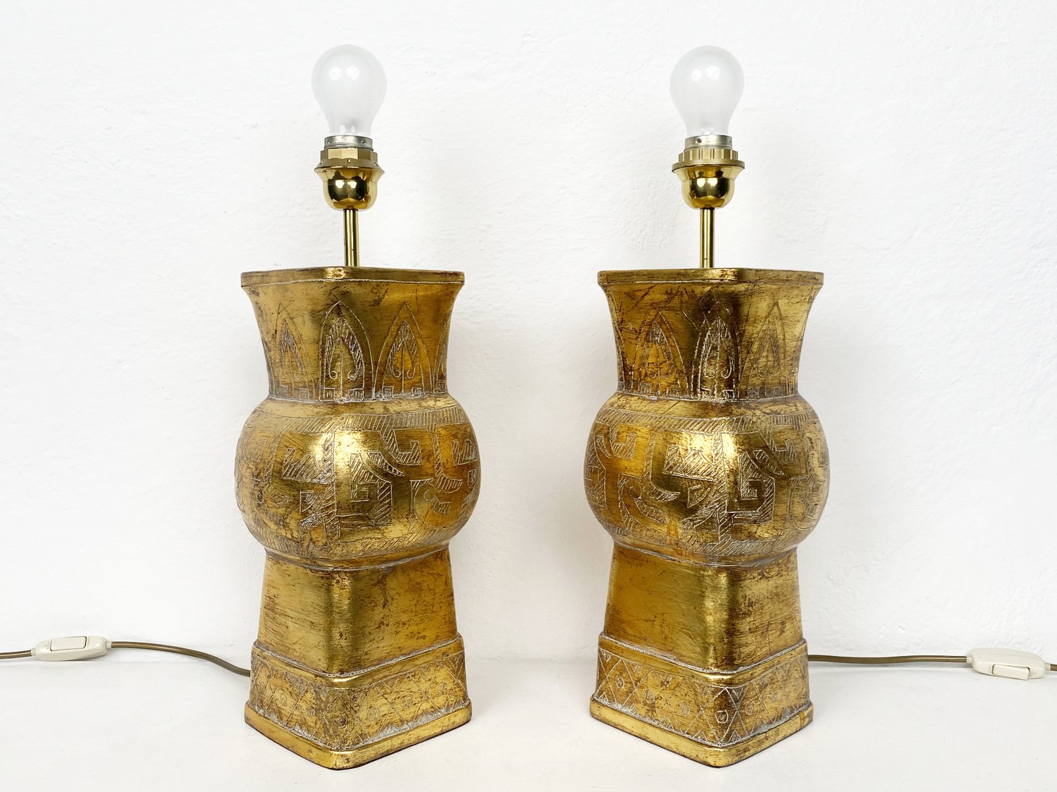 Gold Ceramic Table Lamps by Ugo Zaccagnini, 1970s, Set of 2