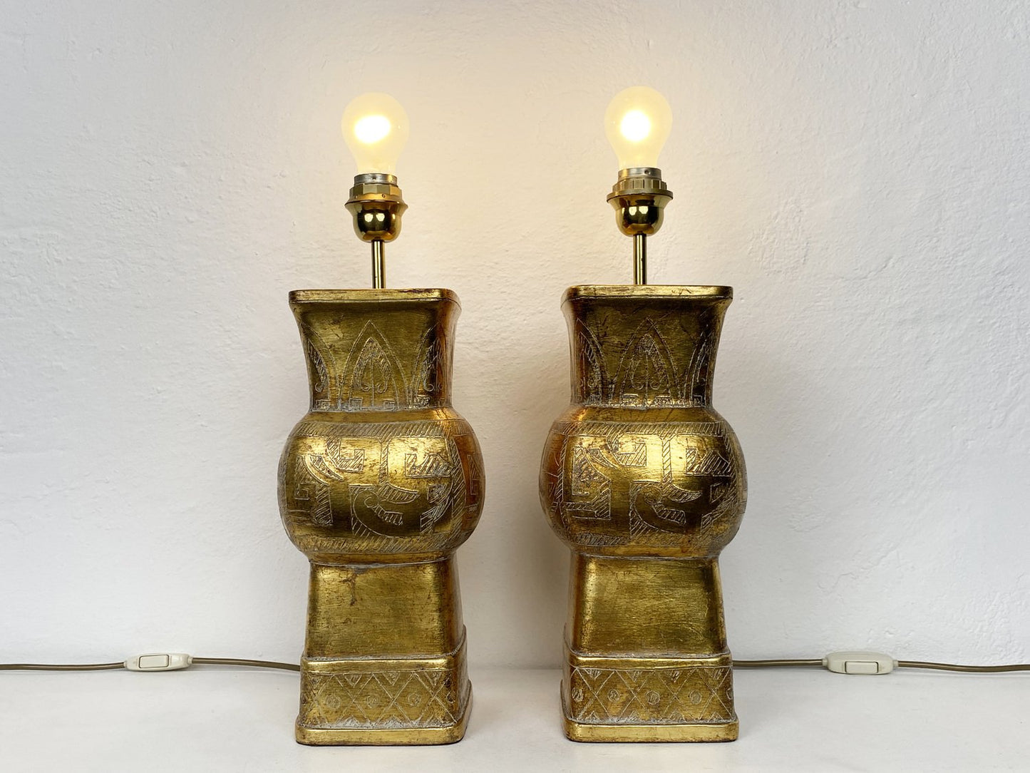 Gold Ceramic Table Lamps by Ugo Zaccagnini, 1970s, Set of 2