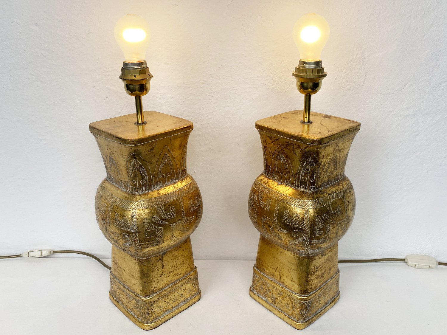 Gold Ceramic Table Lamps by Ugo Zaccagnini, 1970s, Set of 2