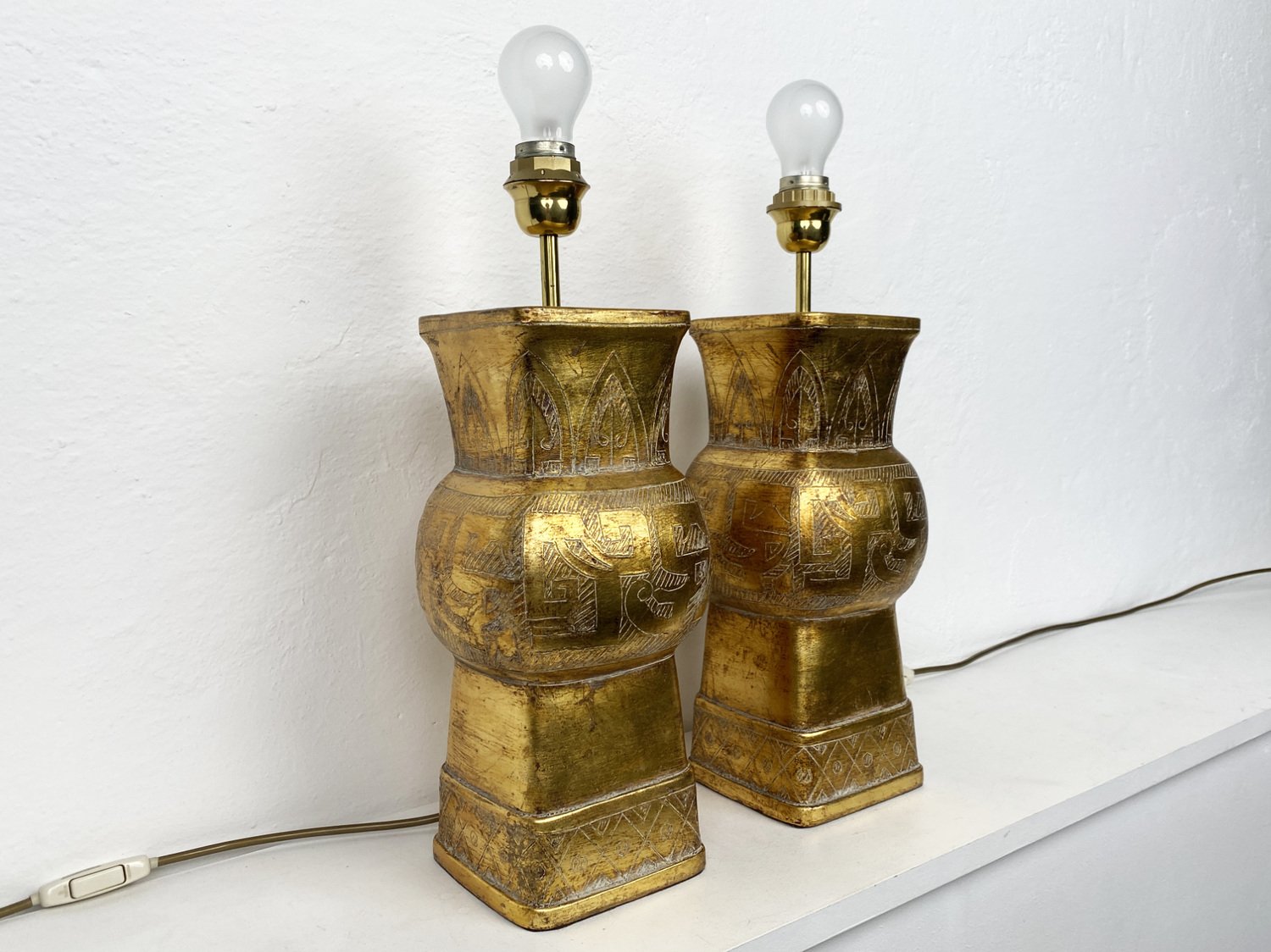 Gold Ceramic Table Lamps by Ugo Zaccagnini, 1970s, Set of 2