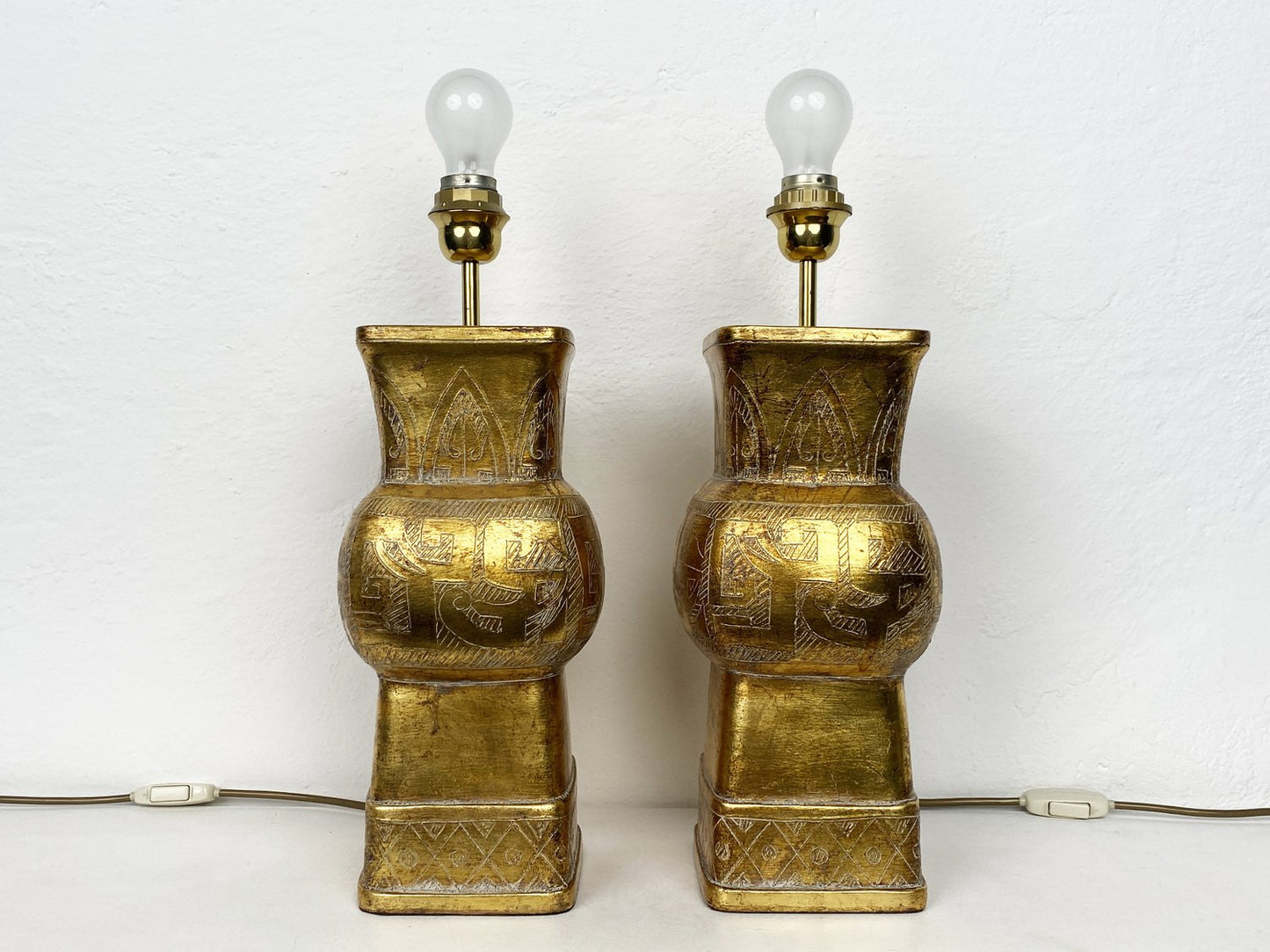 Gold Ceramic Table Lamps by Ugo Zaccagnini, 1970s, Set of 2