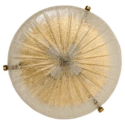 Gold, Clear Brass and Textured Glass Flush Mount attributed to Hillebrand, 1960s-VDW-1765709