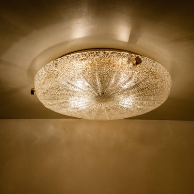 Gold, Clear Brass and Textured Glass Flush Mount attributed to Hillebrand, 1960s-VDW-1765709