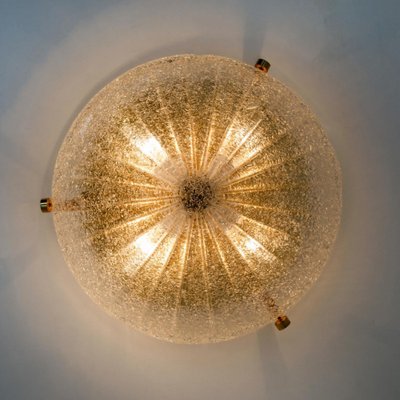 Gold, Clear Brass and Textured Glass Flush Mount attributed to Hillebrand, 1960s-VDW-1765709