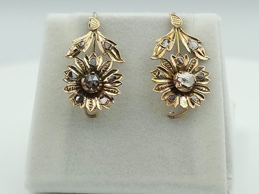 Gold Earrings in 18-Karat Rose Gold with Diamonds, 1870s, Set of 2-CYY-2031336