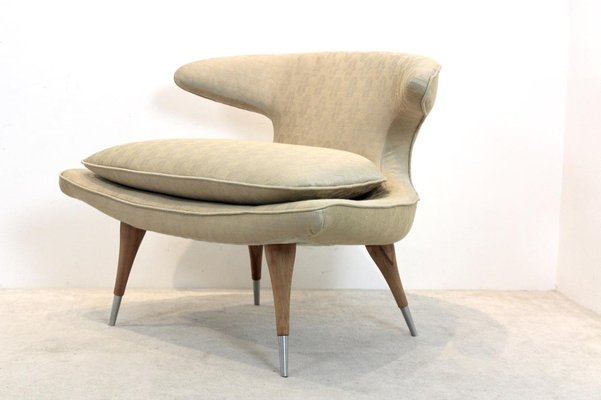 Gold Fabric and Walnut Horn Model Chair from Karpen of California-MO-1385735