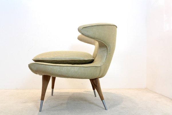 Gold Fabric and Walnut Horn Model Chair from Karpen of California-MO-1385735