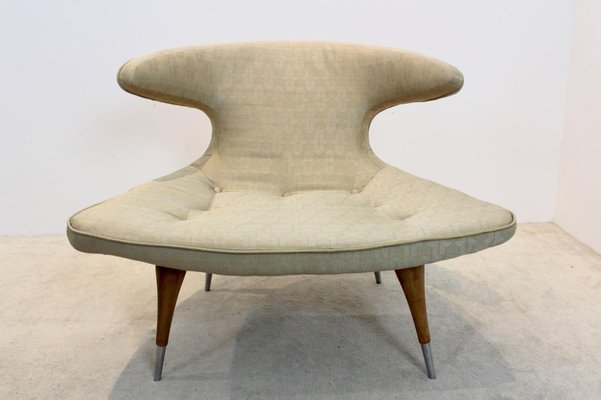 Gold Fabric and Walnut Horn Model Chair from Karpen of California-MO-1385735