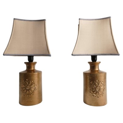 Gold Glazed Ceramic Table Lamps by Bitossi for Bergboms, 1970s, Set of 2-RUK-1799966