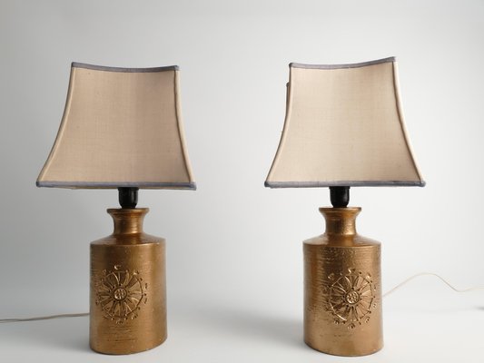 Gold Glazed Ceramic Table Lamps by Bitossi for Bergboms, 1970s, Set of 2-RUK-1799966