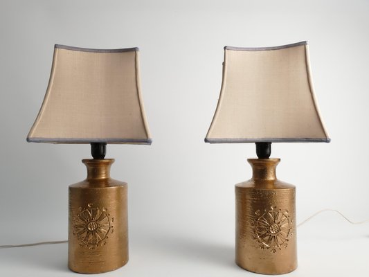 Gold Glazed Ceramic Table Lamps by Bitossi for Bergboms, 1970s, Set of 2-RUK-1799966