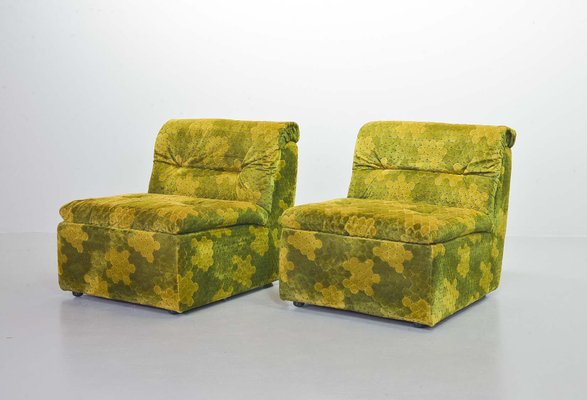 Gold-Green Velvet Dots Modular Lounge Sectional Sofa Set from Laauser, 1970s, Set of 6-IXC-743550