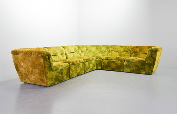 Gold-Green Velvet Dots Modular Lounge Sectional Sofa Set from Laauser, 1970s, Set of 6-IXC-743550