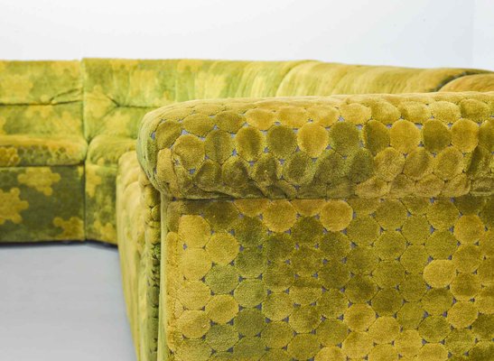 Gold-Green Velvet Dots Modular Lounge Sectional Sofa Set from Laauser, 1970s, Set of 6-IXC-743550