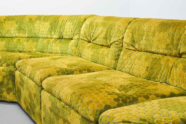 Gold-Green Velvet Dots Modular Lounge Sectional Sofa Set from Laauser, 1970s, Set of 6-IXC-743550