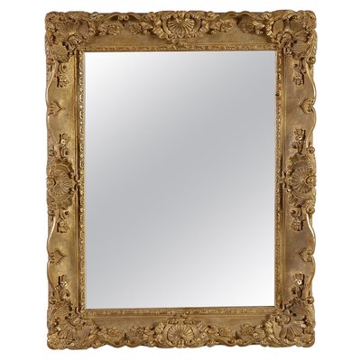 Gold Hand-Carved Wooden Rectangular Mirror, Spain, 1970s-UZ-862841