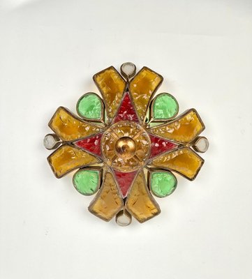 Gold Iron and Colored Glass Sconce Wall Lamp from Longobard, 1970s-LYQ-1452349