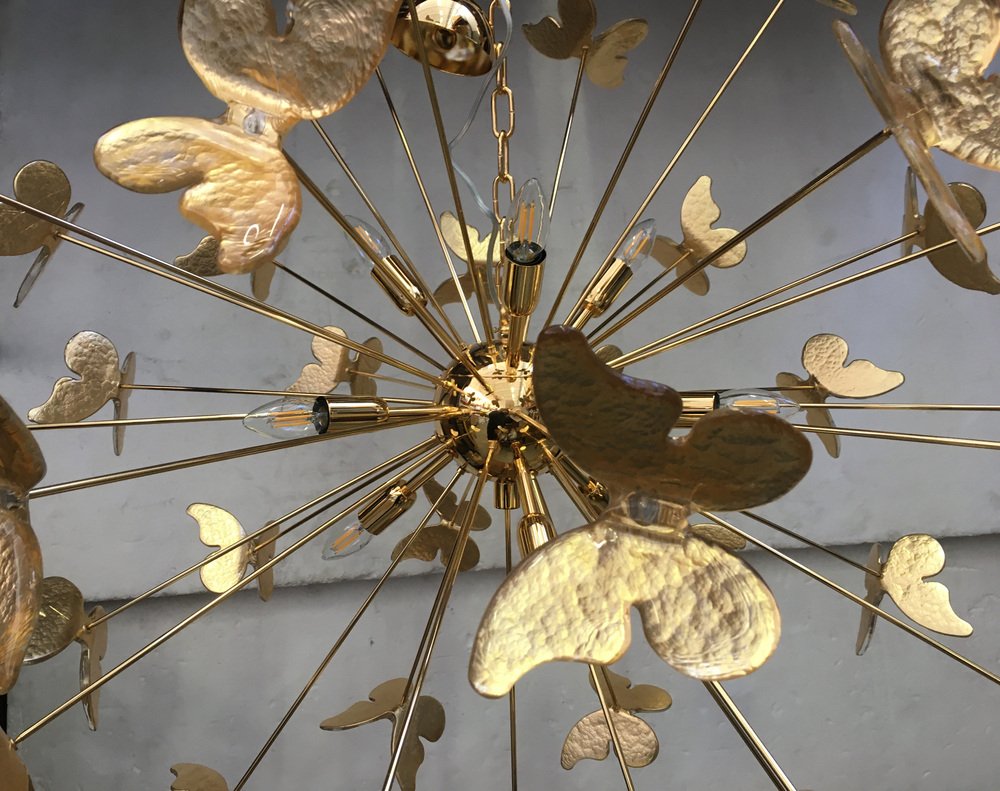 Gold-Leaf Butterfly Murano Glass Sputnik Chandelier from Murano Glass