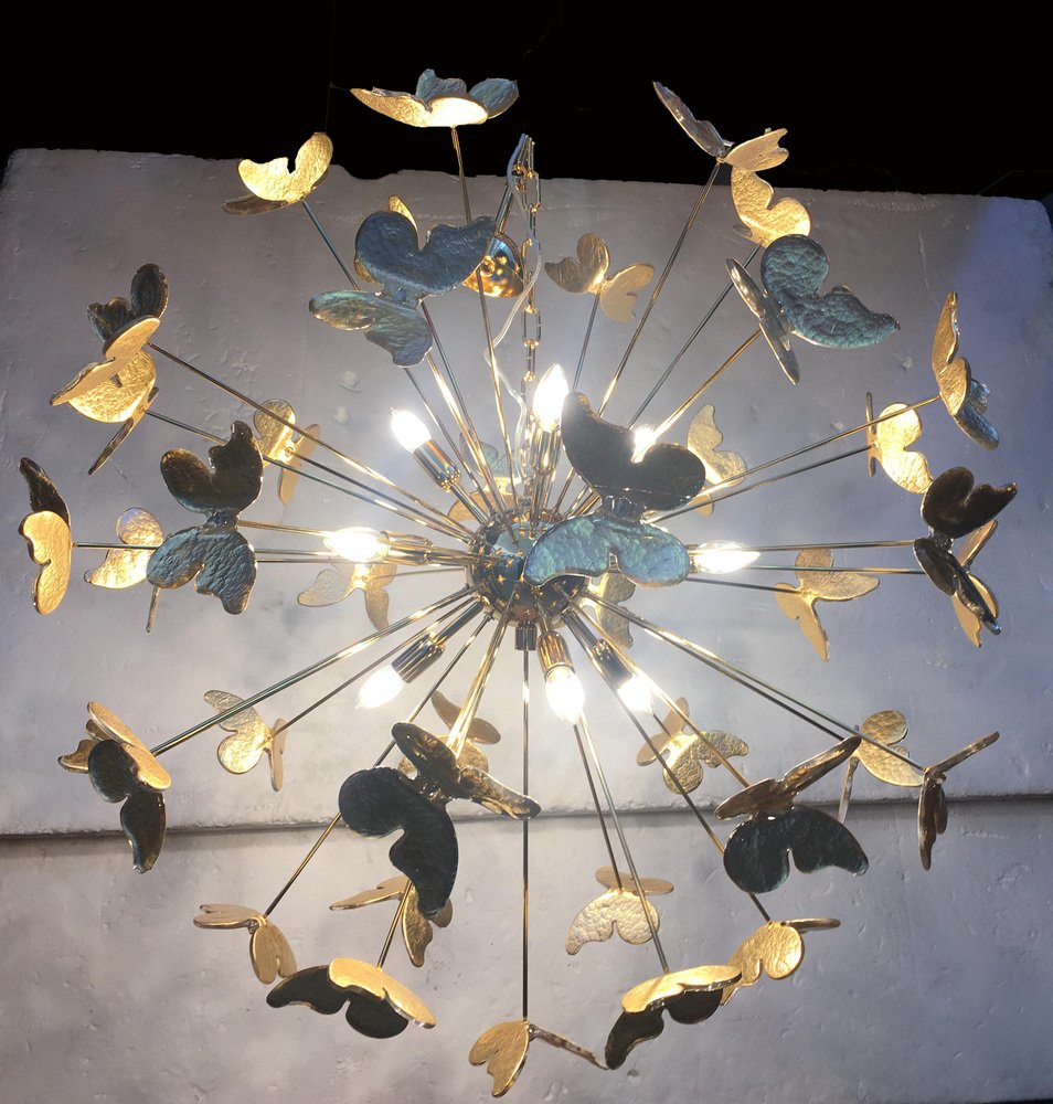 Gold-Leaf Butterfly Murano Glass Sputnik Chandelier from Murano Glass