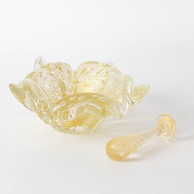 Gold Leaf Murano Glass Bowl with Pestle from Barovier & Toso, 1960s, Set of 2-IXK-1436209