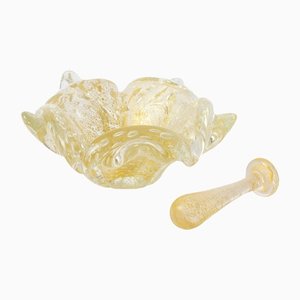 Gold Leaf Murano Glass Bowl with Pestle from Barovier & Toso, 1960s, Set of 2-IXK-1436209