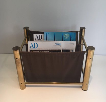 Gold Metal and Fabric Magazine Rack-BA-1365844