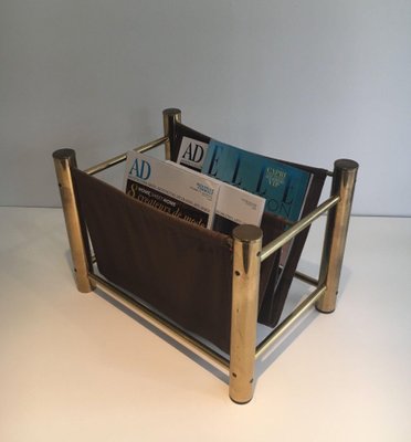 Gold Metal and Fabric Magazine Rack-BA-1365844