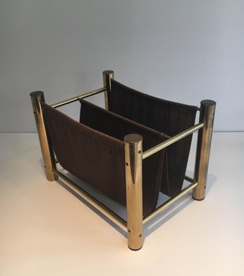 Gold Metal and Fabric Magazine Rack-BA-1365844