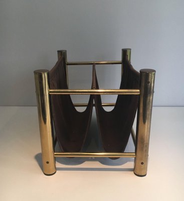 Gold Metal and Fabric Magazine Rack-BA-1365844