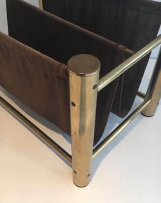 Gold Metal and Fabric Magazine Rack-BA-1365844