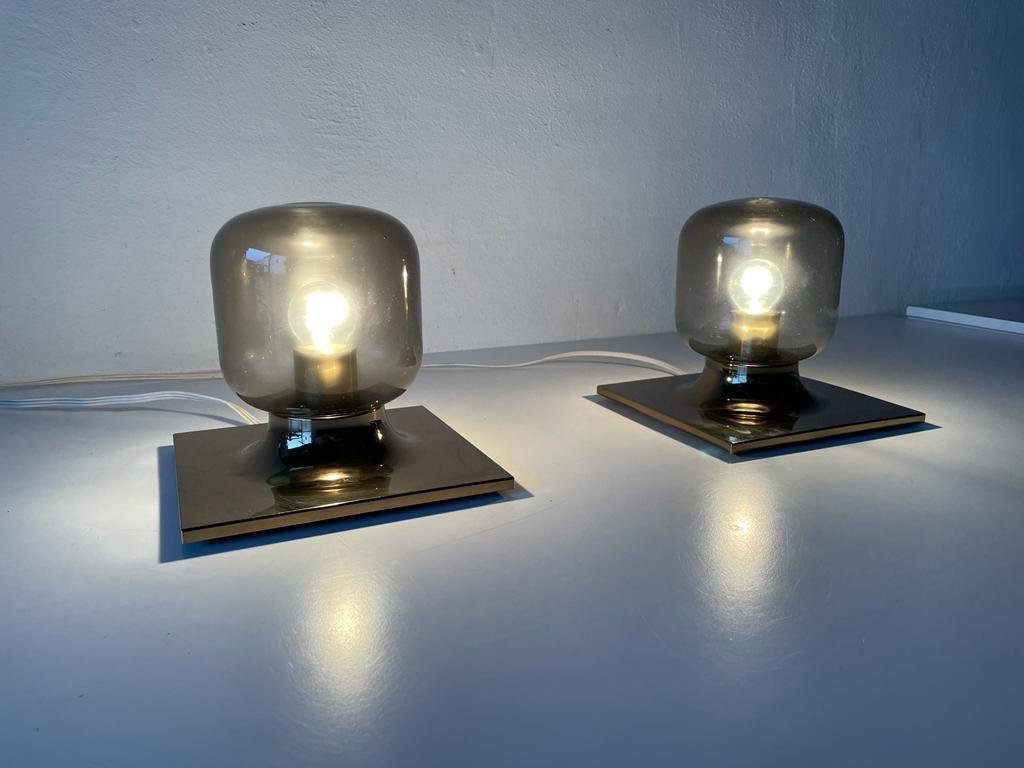 Gold Metal & Smoked Glass Wall or Ceiling Lamps by Motoko Ishii for Staff, Germany, 1960s, Set of 2