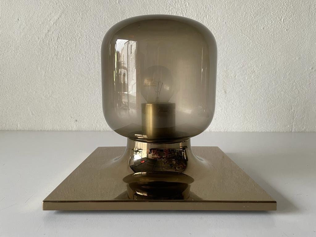 Gold Metal & Smoked Glass Wall or Ceiling Lamps by Motoko Ishii for Staff, Germany, 1960s, Set of 2