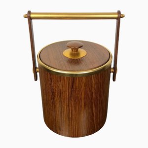 Gold Metal & Teak Ice Bucket Holder, Italy, 1960s-LYQ-1171772