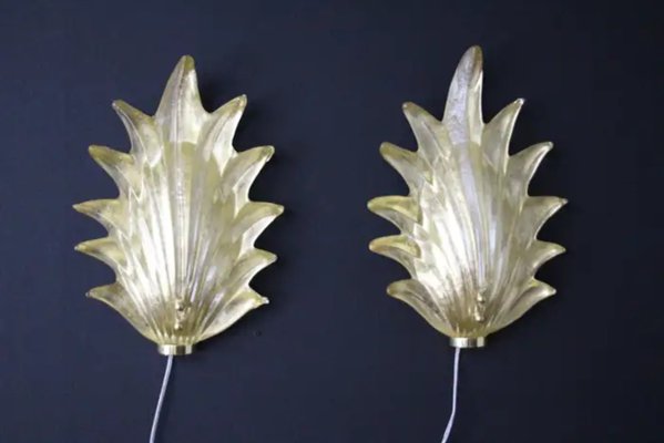 Gold Murano Glass Leaf and Brass Sconces, 2000, Set of 2-YF-2032026