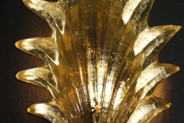 Gold Murano Glass Leaf and Brass Sconces, 2000, Set of 2-YF-2032026