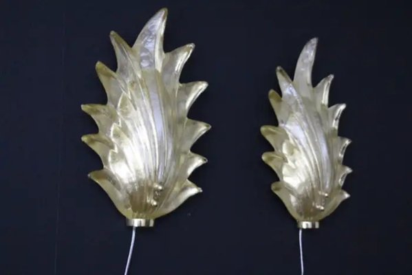 Gold Murano Glass Leaf and Brass Sconces, 2000, Set of 2-YF-2032026