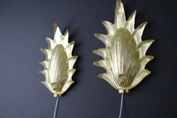 Gold Murano Glass Leaf and Brass Sconces, 2000, Set of 2-YF-2032026