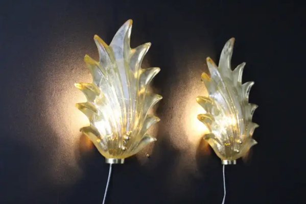 Gold Murano Glass Leaf and Brass Sconces, 2000, Set of 2-YF-2032026