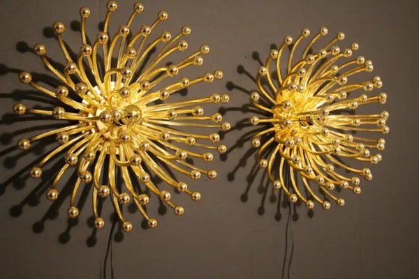 Gold Pistillo Wall Lamps by Valenti Milano, 1980, Set of 2-YF-1765564