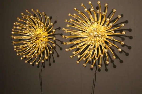 Gold Pistillo Wall Lamps by Valenti Milano, 1980, Set of 2-YF-1765564