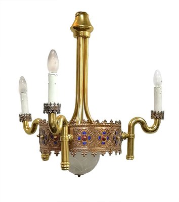 Gold Plated 3-Arm Chandelier by Jozsef Engelsz, 1970s-UWE-625689