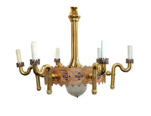 Gold Plated and Enamel Chandelier by Jozsef Engelsz, 1970s-UWE-625692