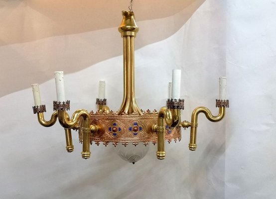 Gold Plated and Enamel Chandelier by Jozsef Engelsz, 1970s-UWE-625692