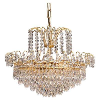 Gold-Plated and Faceted Crystal Chandelier from Rejmyre, Sweden, 1970s-JE-987176