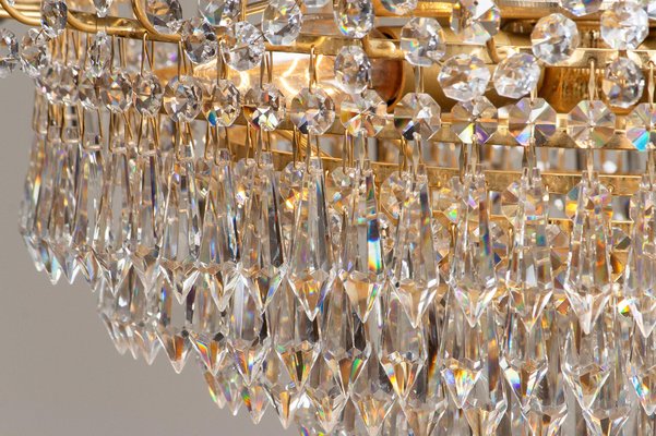 Gold-Plated and Faceted Crystal Chandelier from Rejmyre, Sweden, 1970s-JE-987176