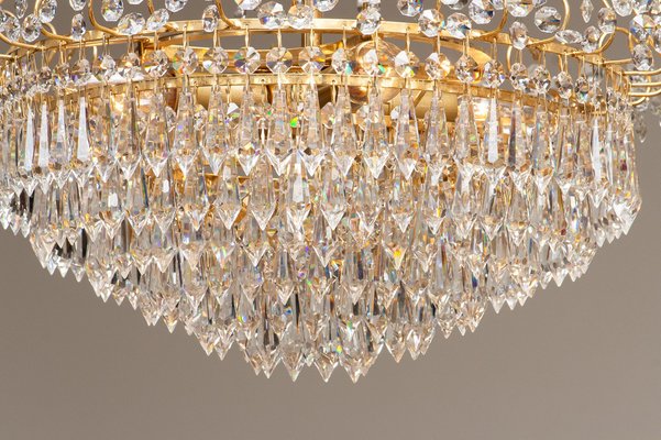 Gold-Plated and Faceted Crystal Chandelier from Rejmyre, Sweden, 1970s-JE-987176