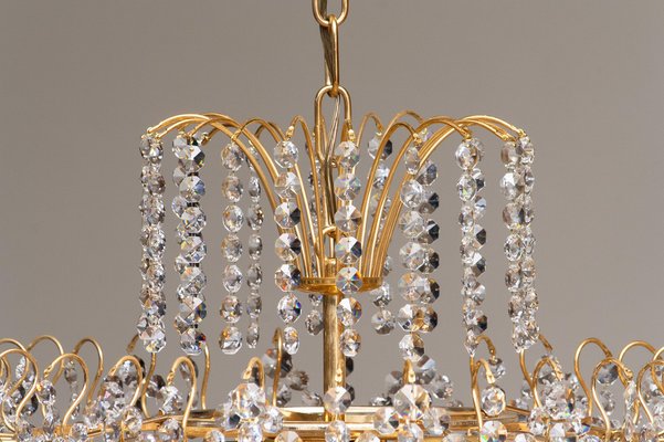 Gold-Plated and Faceted Crystal Chandelier from Rejmyre, Sweden, 1970s-JE-987176